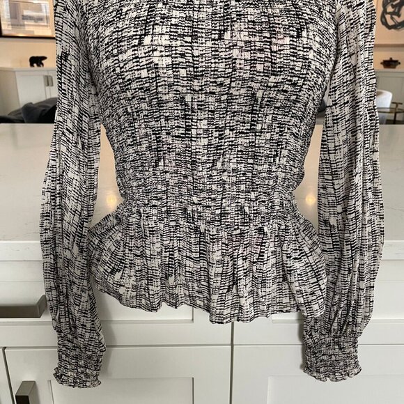InWear Copenhagen PicalW Abstract Print Smocked LS Viscose Blouse Blk Crm Sz 6 - Picture 8 of 16